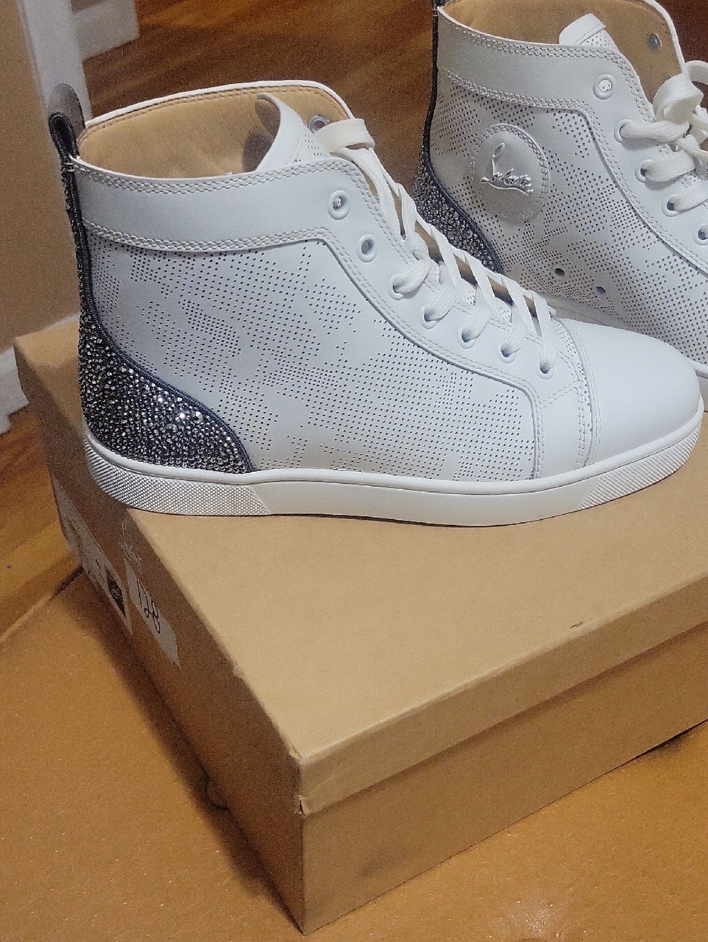 Christian Louboutin Louis SP Strass White High-Top Sneakers with Strass Crystals
